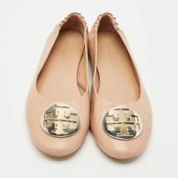 Pre Owned Tory Burch Beige Leather Scrunch Ballet Flats Size 41
