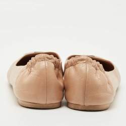 Pre Owned Tory Burch Beige Leather Scrunch Ballet Flats Size 41