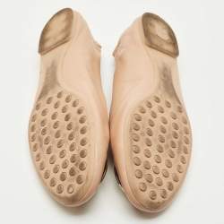 Pre Owned Tory Burch Beige Leather Scrunch Ballet Flats Size 41