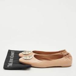 Pre Owned Tory Burch Beige Leather Scrunch Ballet Flats Size 41