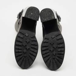 Pre Owned Tory Burch Grey Elastic and Leather Broome Combat Boots Size 37