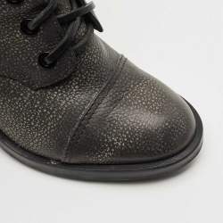 Pre Owned Tory Burch Grey Elastic and Leather Broome Combat Boots Size 37