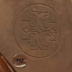 Pre Owned Tory Burch Brown Leather Amanda Peep Toe Wedge Pumps Size 37