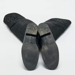 Pre Owned Tory Burch Black Leather and Nubuck Leather Knee Length Boots Size 37.5