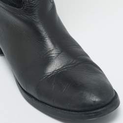 Pre Owned Tory Burch Black Leather and Nubuck Leather Knee Length Boots Size 37.5