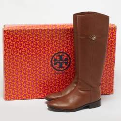 Pre Owned Tory Burch Brown Leather Jolie Riding Knee Length Boots Size 37