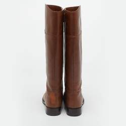 Pre Owned Tory Burch Brown Leather Jolie Riding Knee Length Boots Size 37