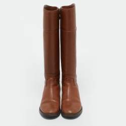 Pre Owned Tory Burch Brown Leather Jolie Riding Knee Length Boots Size 37