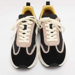 Pre Owned Tory Burch Black/Old Rose Fabric and Suede Good Luck Low Top Sneakers Size 40