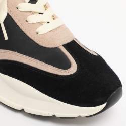 Pre Owned Tory Burch Black/Old Rose Fabric and Suede Good Luck Low Top Sneakers Size 40