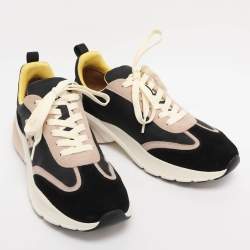 Pre Owned Tory Burch Black/Old Rose Fabric and Suede Good Luck Low Top Sneakers Size 40