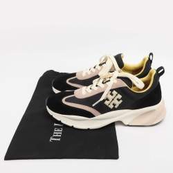 Pre Owned Tory Burch Black/Old Rose Fabric and Suede Good Luck Low Top Sneakers Size 40