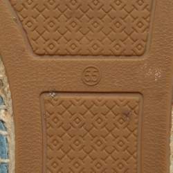 Pre Owned Tory Burch Blue Suede and Leather Logo Cap Toe Espadrille Flats Size 35.5