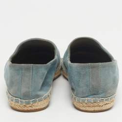 Pre Owned Tory Burch Blue Suede and Leather Logo Cap Toe Espadrille Flats Size 35.5