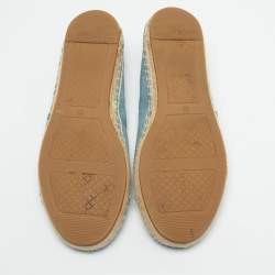 Pre Owned Tory Burch Blue Suede and Leather Logo Cap Toe Espadrille Flats Size 35.5