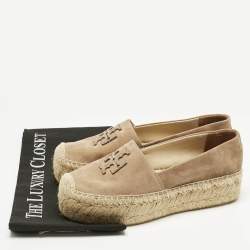 Pre Owned Tory Burch Beige Suede Platform Espadrille Flats Size 37.5