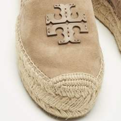 Pre Owned Tory Burch Beige Suede Platform Espadrille Flats Size 37.5