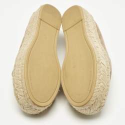 Pre Owned Tory Burch Beige Suede Platform Espadrille Flats Size 37.5