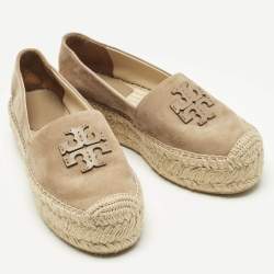 Pre Owned Tory Burch Beige Suede Platform Espadrille Flats Size 37.5