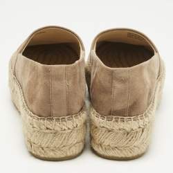 Pre Owned Tory Burch Beige Suede Platform Espadrille Flats Size 37.5