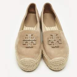 Pre Owned Tory Burch Beige Suede Platform Espadrille Flats Size 37.5