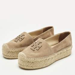 Pre Owned Tory Burch Beige Suede Platform Espadrille Flats Size 37.5