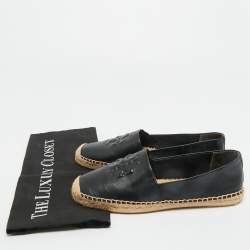 Pre Owned Tory Burch Black Leather Ines Logo Espadrille Flats Size 38.5