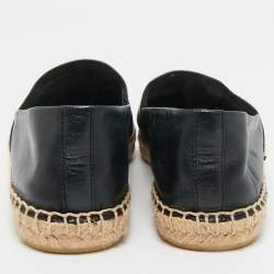 Pre Owned Tory Burch Black Leather Ines Logo Espadrille Flats Size 38.5