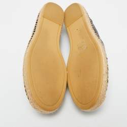 Pre Owned Tory Burch Black Leather Ines Logo Espadrille Flats Size 38.5