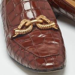 Pre Owned Tory Burch Brown Croc Embossed Leather Loafers Size 38