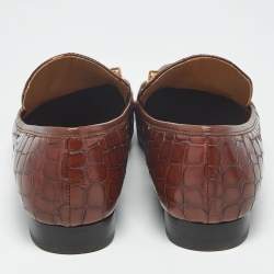 Pre Owned Tory Burch Brown Croc Embossed Leather Loafers Size 38