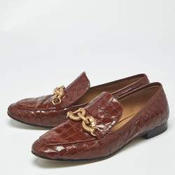 Pre Owned Tory Burch Brown Croc Embossed Leather Loafers Size 38