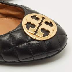 مملوكة مسبقًا Tory Burch Black Quilted Leather Benton 2 Ballet Flats Size 37.5