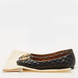 مملوكة مسبقًا Tory Burch Black Quilted Leather Benton 2 Ballet Flats Size 37.5