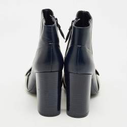 Pre Owned Tory Burch Navy Blue Leather Ankle Length Boots Size 36.5