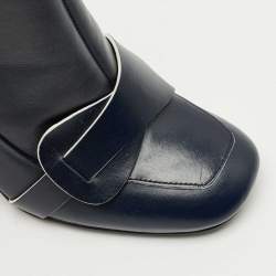 Pre Owned Tory Burch Navy Blue Leather Ankle Length Boots Size 36.5