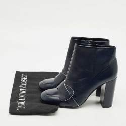 Pre Owned Tory Burch Navy Blue Leather Ankle Length Boots Size 36.5