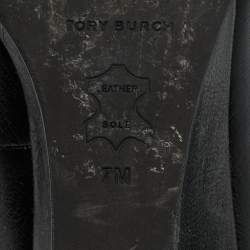 Pre Owned Tory Burch Black Leather Georgia Wedge Pumps Size 37