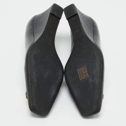 Pre Owned Tory Burch Black Leather Georgia Wedge Pumps Size 37