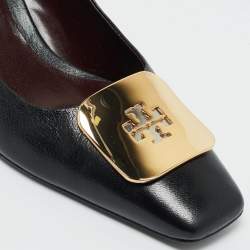 Pre Owned Tory Burch Black Leather Georgia Wedge Pumps Size 37