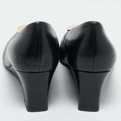 Pre Owned Tory Burch Black Leather Georgia Wedge Pumps Size 37