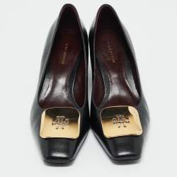 Pre Owned Tory Burch Black Leather Georgia Wedge Pumps Size 37