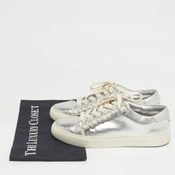 مملوكة مسبقًا Tory Burch Silver/White Leather Tory Sport Ruffle Low Top Sneakers Size 37