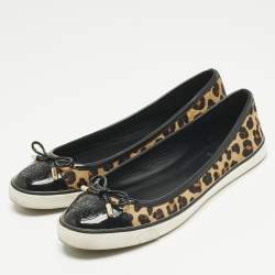 Pre Owned Tory Burch Brown Calf Hair and Patent Leather Skyler Ballet Flats Size 38