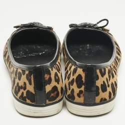 Pre Owned Tory Burch Brown Calf Hair and Patent Leather Skyler Ballet Flats Size 38