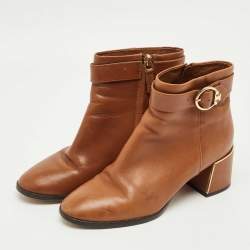 Pre Owned Tory Burch Brown Leather Ankle Length Boots Size 36