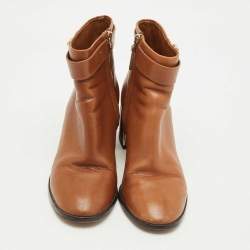 Pre Owned Tory Burch Brown Leather Ankle Length Boots Size 36