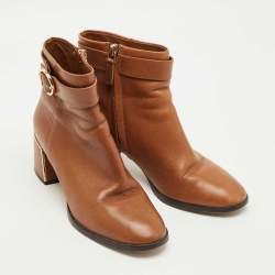 Pre Owned Tory Burch Brown Leather Ankle Length Boots Size 36