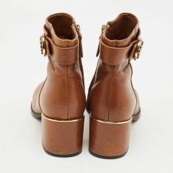 Pre Owned Tory Burch Brown Leather Ankle Length Boots Size 36