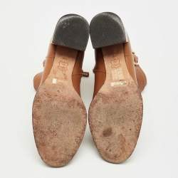 Pre Owned Tory Burch Brown Leather Ankle Length Boots Size 36